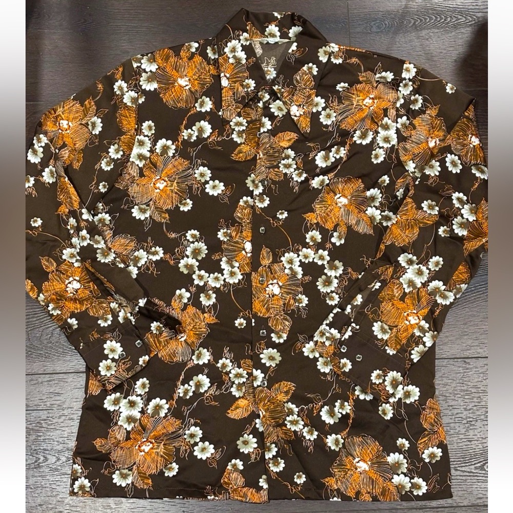 VINTAGE 70s Belair of California Long Sleeve Shirt Men L Disco Retro Floral